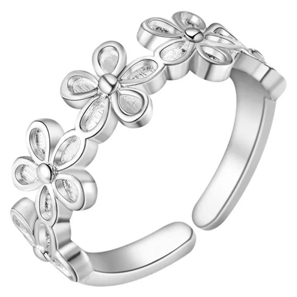 💎 Adjustable Ring Cute Flower Minimalist 925 Sterling Silver Ring - Picture 2 of 2
